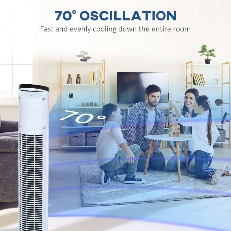 70° Oscillating Tower Fan with Remote, 3 Speed, 7.5h Timer Homcom