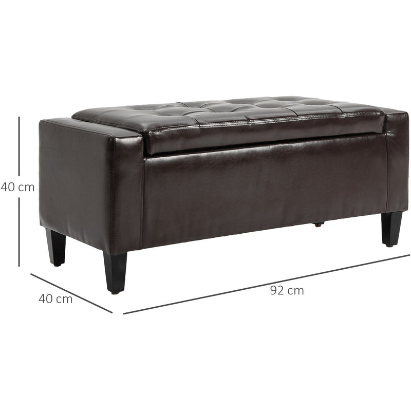 Brown Leather Storage Ottoman, 92x40x40 cm
