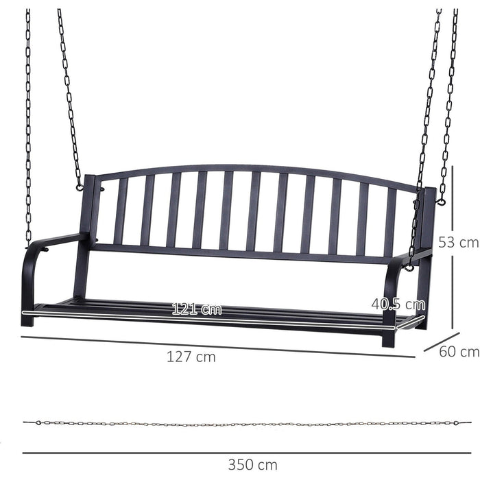 2 Seater Garden Swing Seat, Porch Balcony Bench, Black