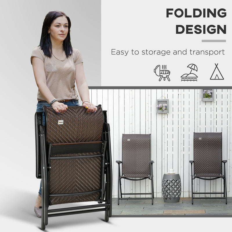 Folding High Back Rattan Garden Chairs, Set of 2