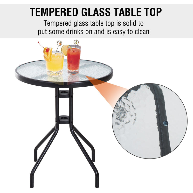 Folding Patio Bistro Set, 2 Folding Chairs, Glass Table, Brown