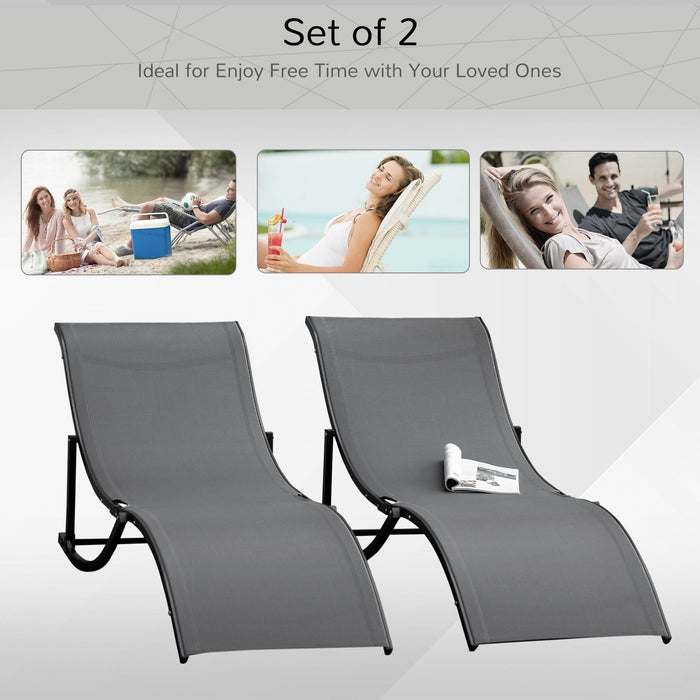 S Shaped Sun Lounger Set, Foldable, Set of 2