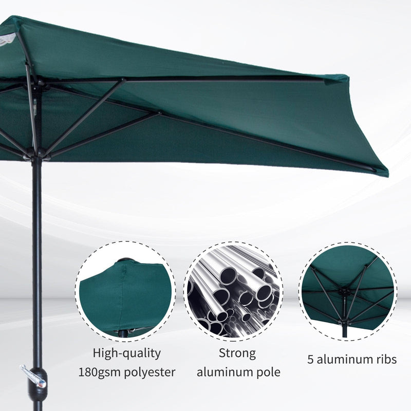 2.7m Half Parasol for Balcony - 5 Steel Ribs Outsunny