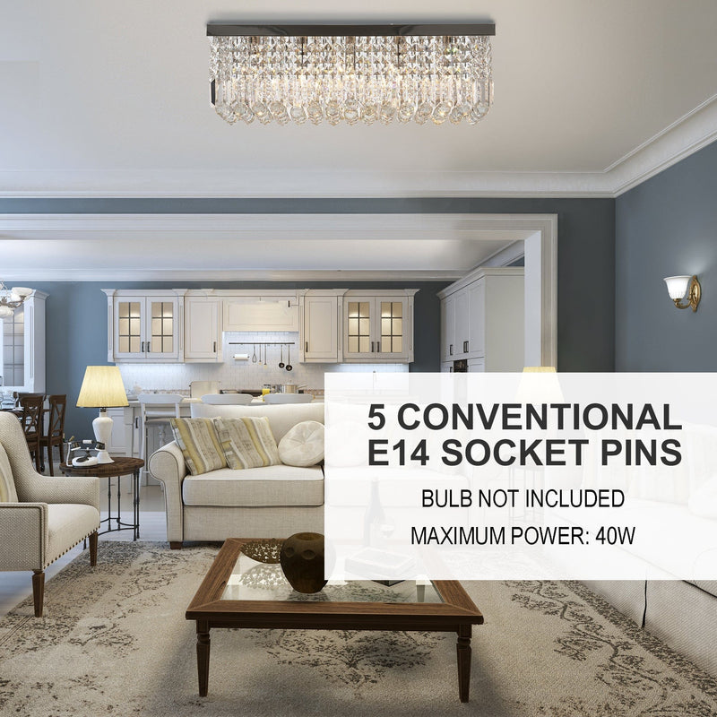 Square Silver Crystal Chandelier, E14 Base