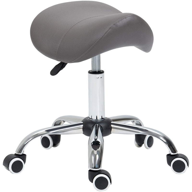 Grey Cosmetic Salon Stool With Wheels