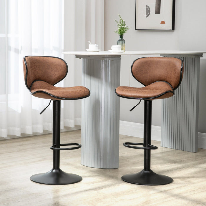 Set of 2 Kitchen Bar Stools, Brown Microfiber