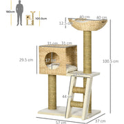 PawHut Cattail Weave Cat Tower, Natural PawHut