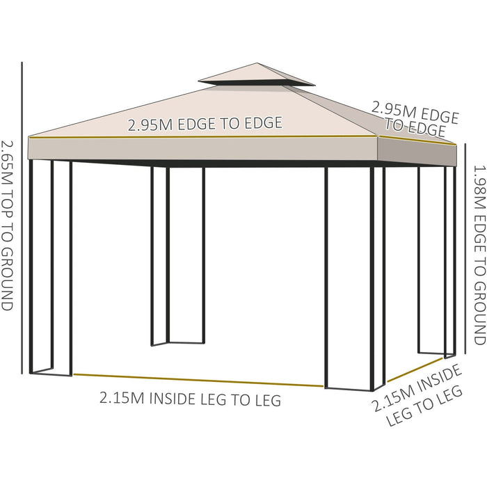 Steel Frame Gazebo With Sidewalls, 3x3m