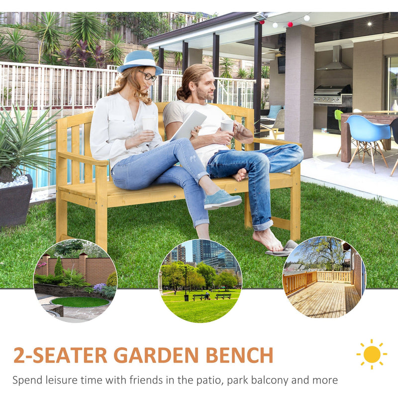 Wooden 2 Seater Garden Bench with Armrests Outsunny