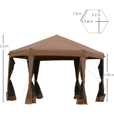 Hexagonal Pop Up Gazebo With Sides, Travel Case, 3.2m Outsunny