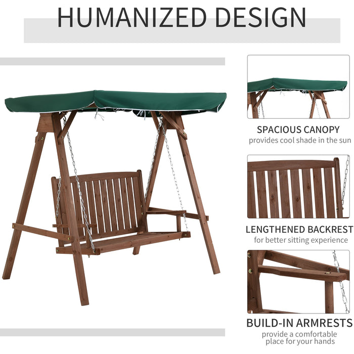Fir Wood 2 Seater Garden Swing Chair With Canopy, Green
