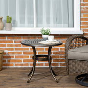 Outsunny Industrial Garden Side Table, Round Hollow Top Design Patio End Table with Cast Aluminum Frame, Bronze Outsunny