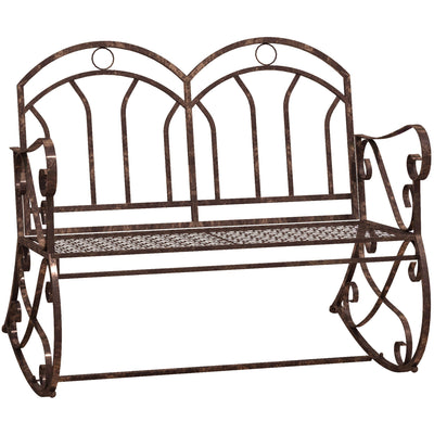 Metal Rocking Bench for Two with Wide Seat and Armrests for Relaxing Outdoors Bronze Red Outsunny