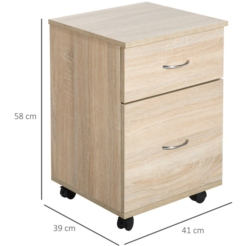 Oak 2 Drawer File Cabinet With Wheels