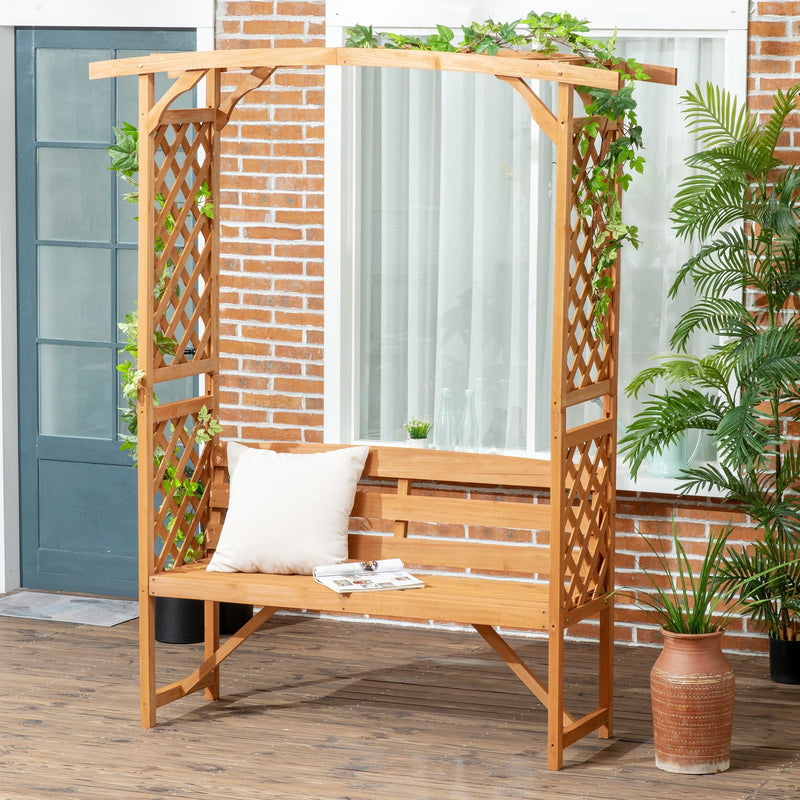Outsunny Patio Garden Bench, Natural Wooden Garden Arbour with Seat for Vines/Climbing Plants, Natural Outsunny