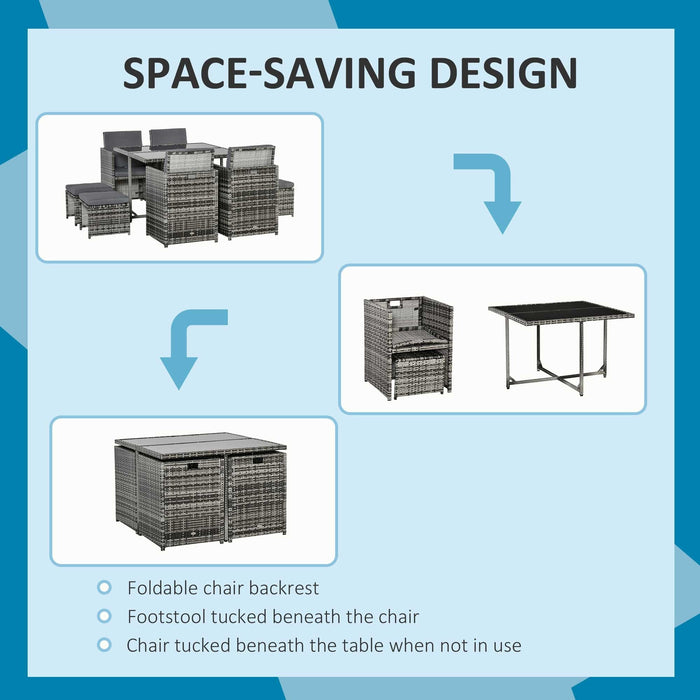 Rattan Cube Dining Set, Mixed Grey, Seats 8