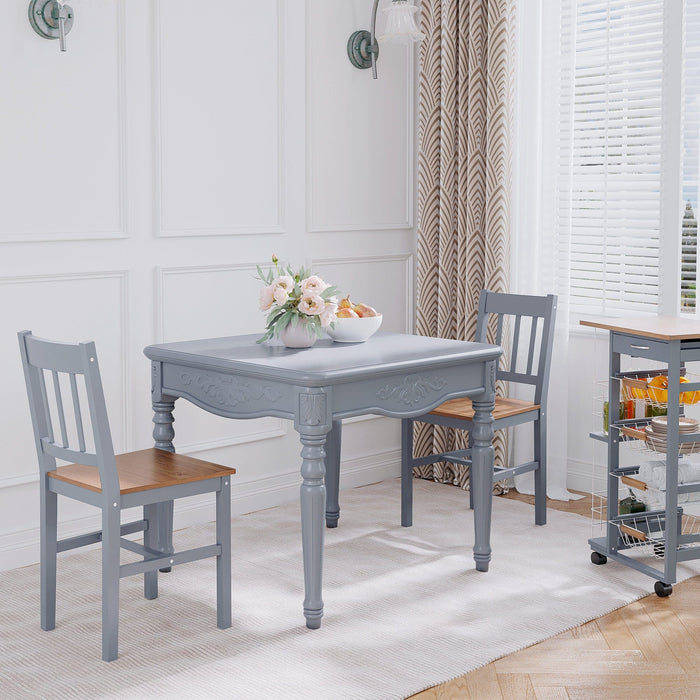 Grey Pine Wood Dining Chairs, Set of 2