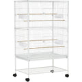 PawHut Large Bird Cage Aviary for Finch Canaries, Budgies with Rolling Stand, Slide-out Tray, Storage Shelf, Wood Perch, Food Containers, White Pawhut