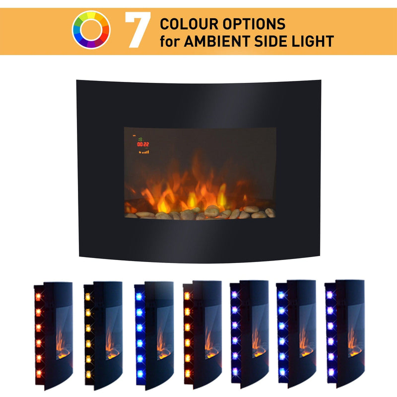 LED Curved Wall Mounted Electric Fireplace, 900/1800W
