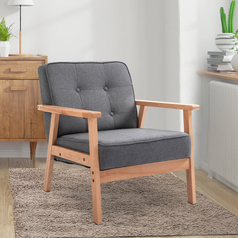 Minimalistic Dark Grey Accent Chair with Wooden Frame