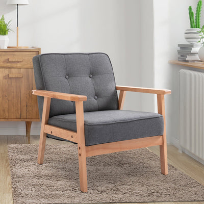 Minimalistic Dark Grey Accent Chair with Wooden Frame Homcom