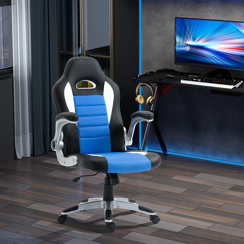 Blue Leather Racing Gaming Chair