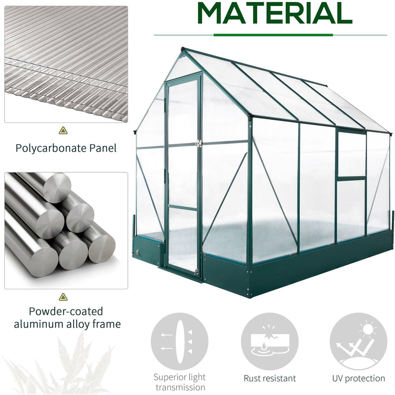 6x8ft Polycarbonate Greenhouse, Custom Interior, Steel Frame