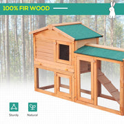 Rabbit 2 Tier Fir Wood Small Animal Hutch w/ Ramp Brown AOSOM