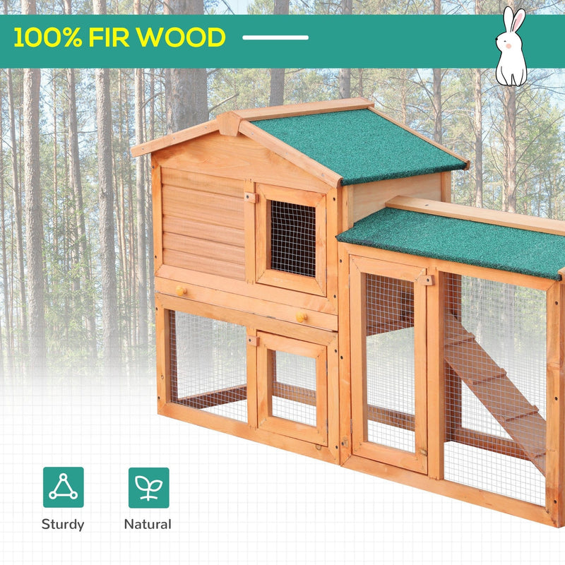 Rabbit 2 Tier Fir Wood Small Animal Hutch w/ Ramp Brown AOSOM