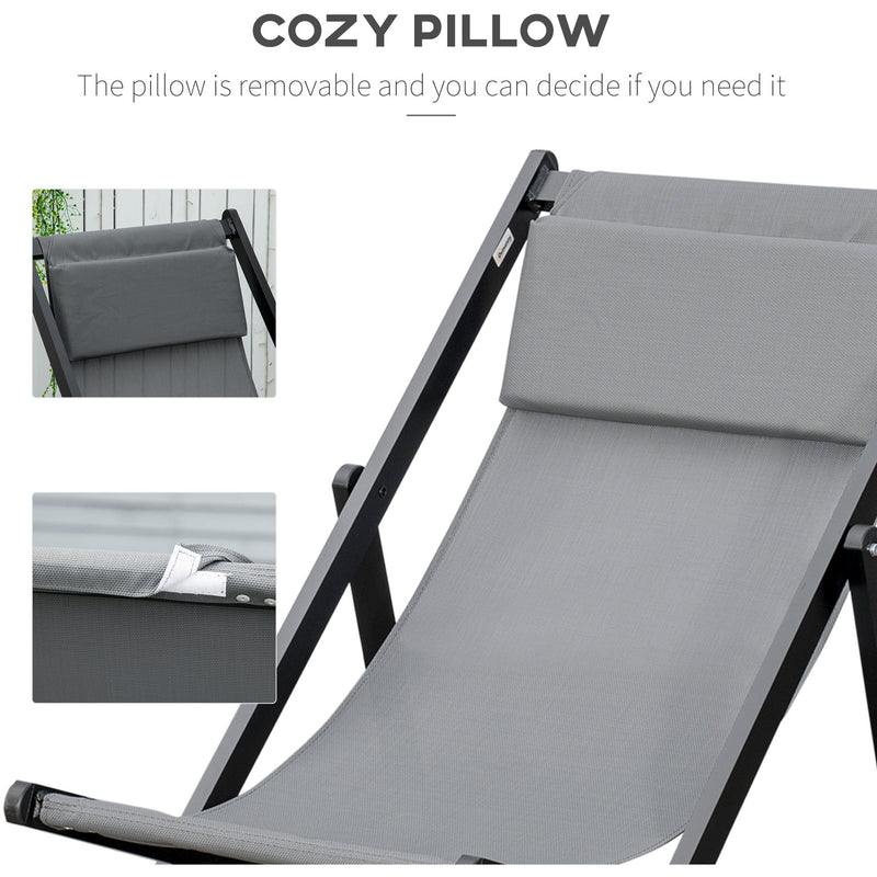 Set of 2 Folding Deck Chairs, Grey