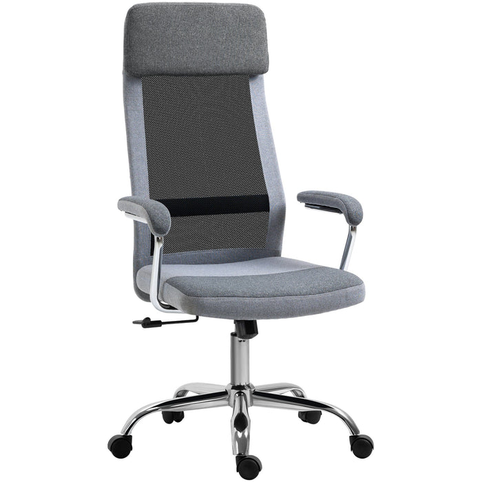 Grey High Back Linen-Mesh Swivel Office Chair