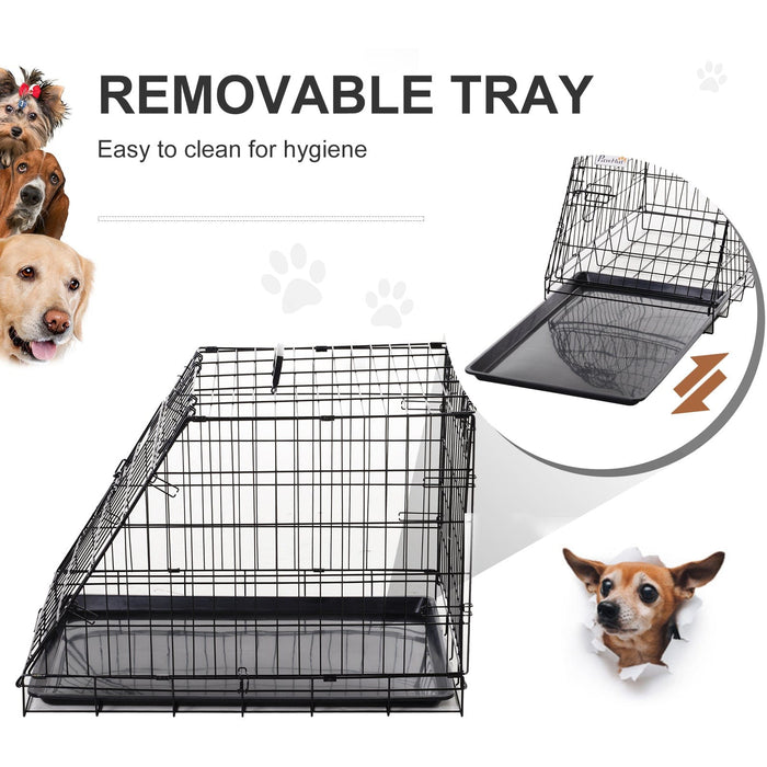 PawHut Foldable Metal Dog Transport Crate - 77x47x55cm