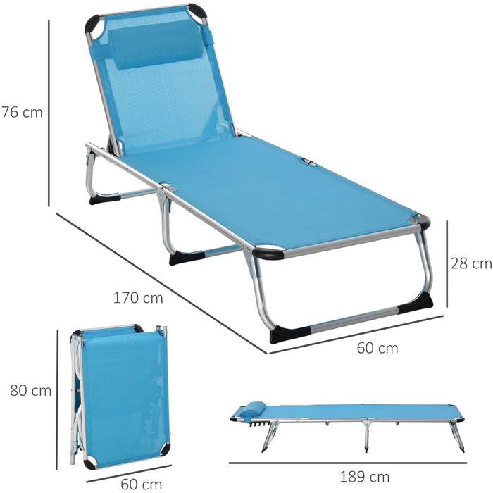 Foldable Sun Lounger, 5-Level Adjustable Back