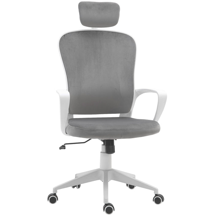 Grey Velvet High-Back Desk Chair