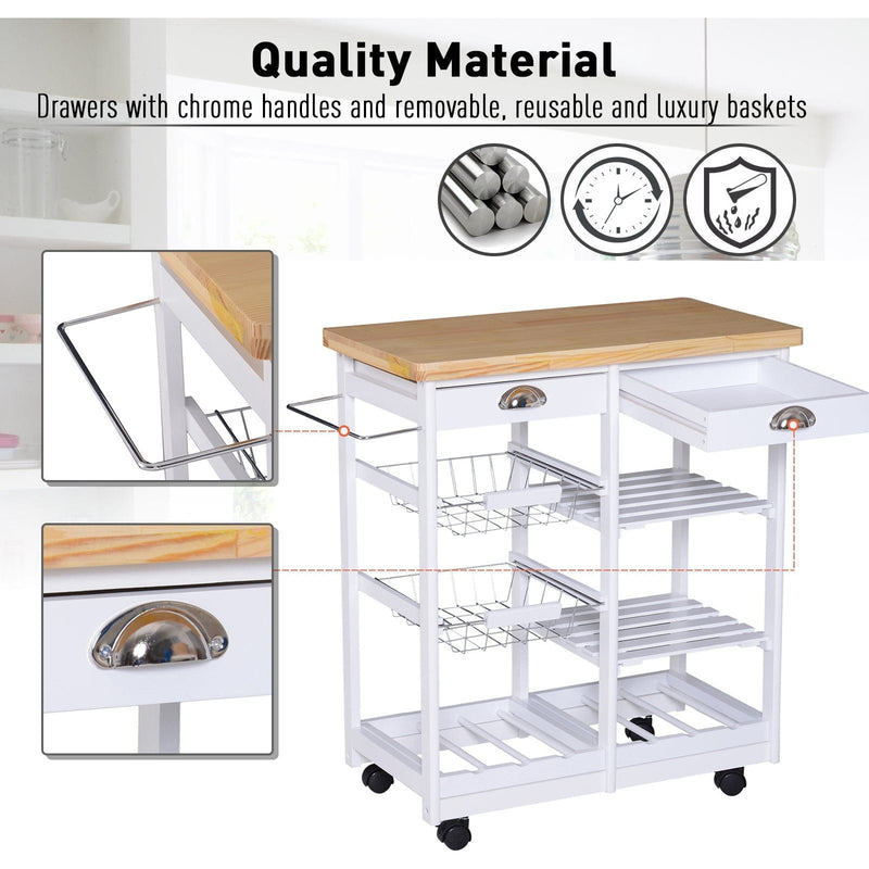 Kitchen Island With Wine Rack, White With Pine Top