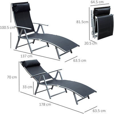 Folding Sun Lounger, Black Outsunny