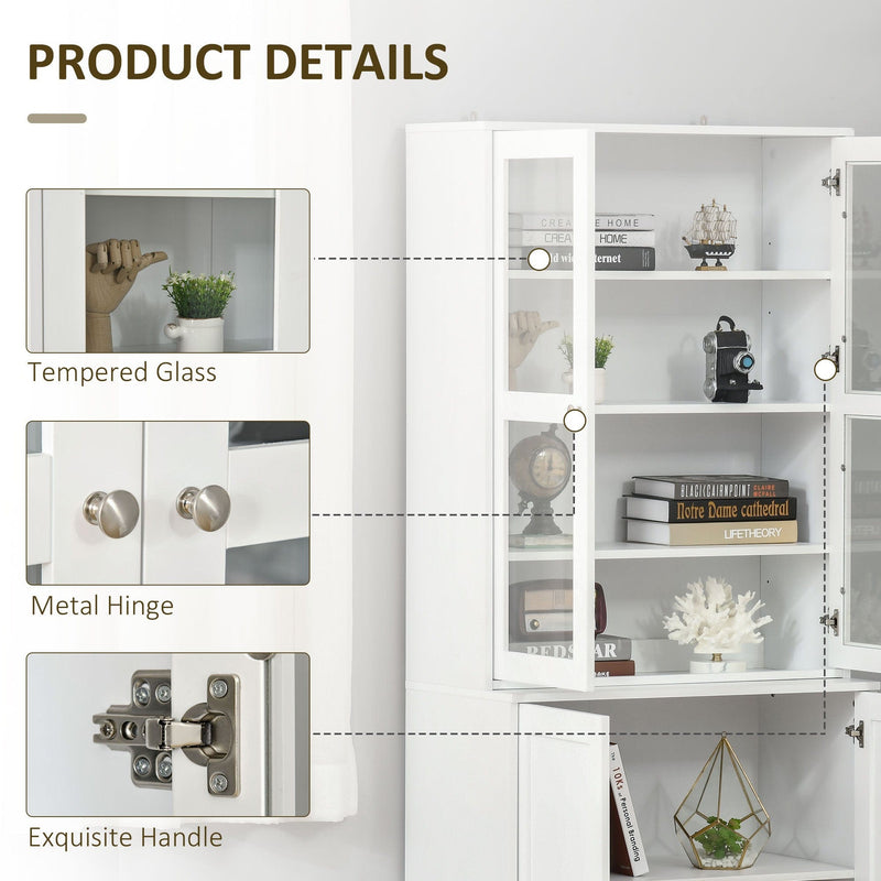 Kitchen Display Cabinet With Glass Doors, White Homcom