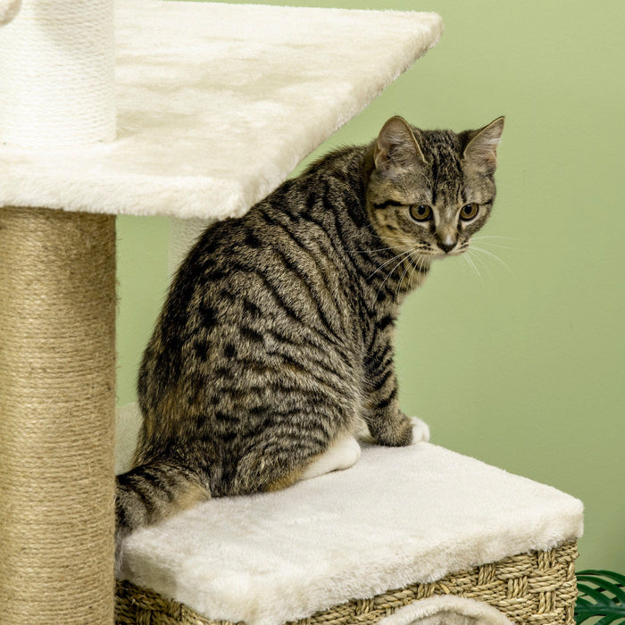 Beige Cat Tower: Activity Centre & Jute Scratching Post