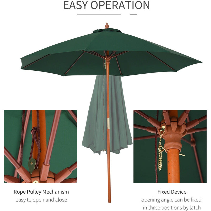 2.5m Wooden Garden Parasol - Top Vent