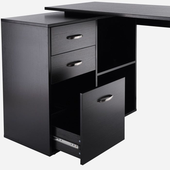 L Shaped Desk with Drawers and Shelf, Spacious Workstation