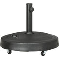 Outsunny Resin Garden Parasol Base with Wheels and Retractable Handles, Round Outdoor Market Umbrella Stand Weight for Poles of Φ38 - Φ48mm, Black Outsunny