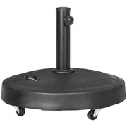 Outsunny Resin Garden Parasol Base with Wheels and Retractable Handles, Round Outdoor Market Umbrella Stand Weight for Poles of Φ38 - Φ48mm, Black Outsunny