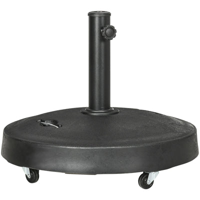 Outsunny Resin Garden Parasol Base with Wheels and Retractable Handles, Round Outdoor Market Umbrella Stand Weight for Poles of Φ38 - Φ48mm, Black Outsunny