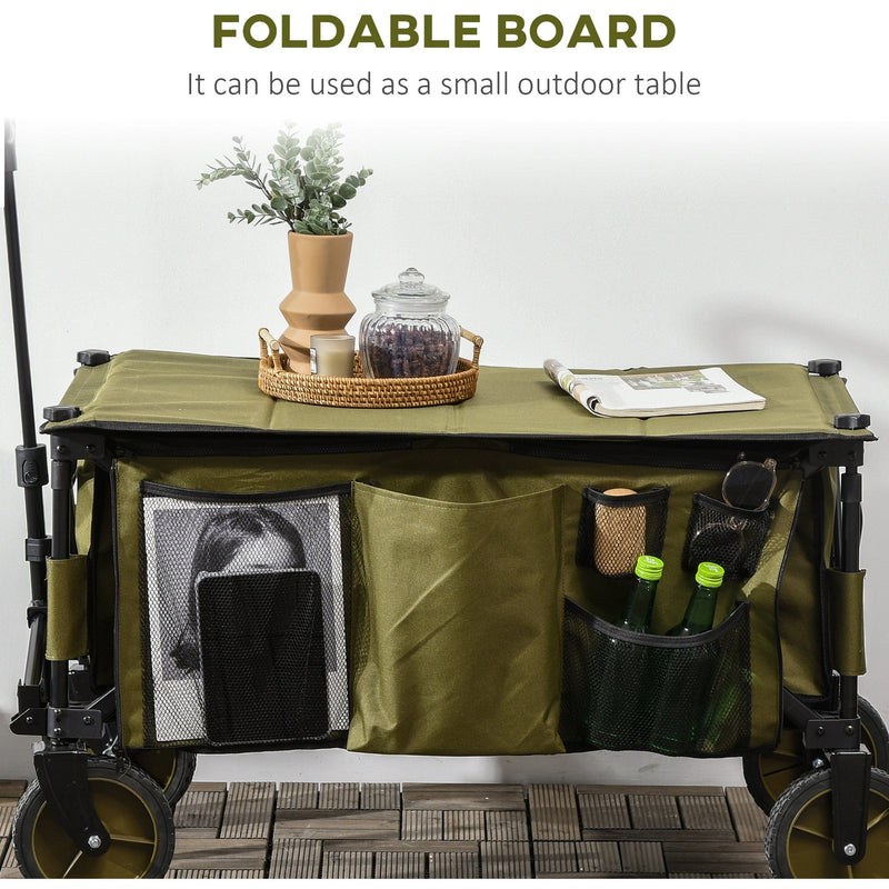 Folding Garden Trolley With Cover And Pockets, Green
