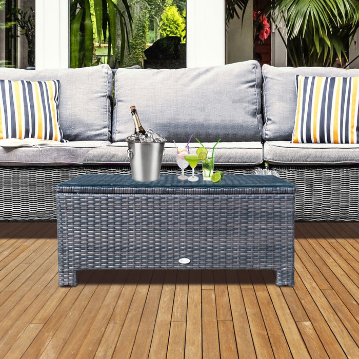 Rattan Coffee Table with Tempered Glass Top & Iron Frame