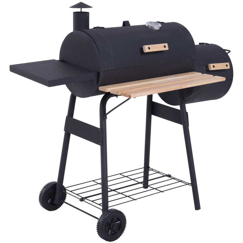 Charcoal Barrel BBQ Grill With Offset Smoker
