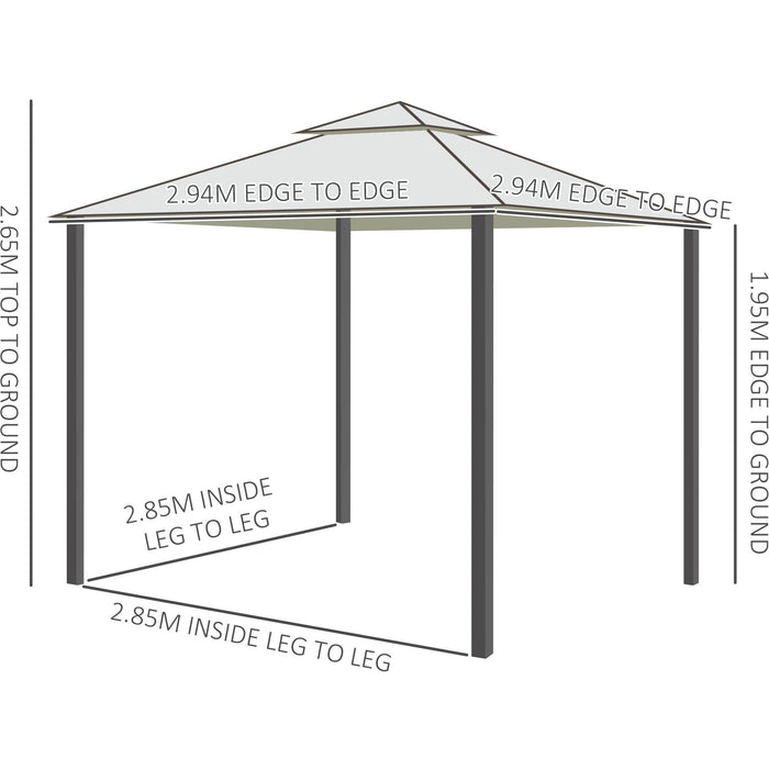 Stylish Metal Frame Gazebo With Mesh Sides, Vented Roof, 3x3