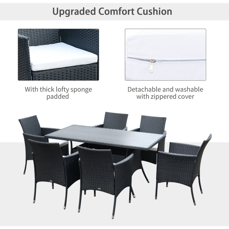 6 Seater Rattan Dining Set, Black