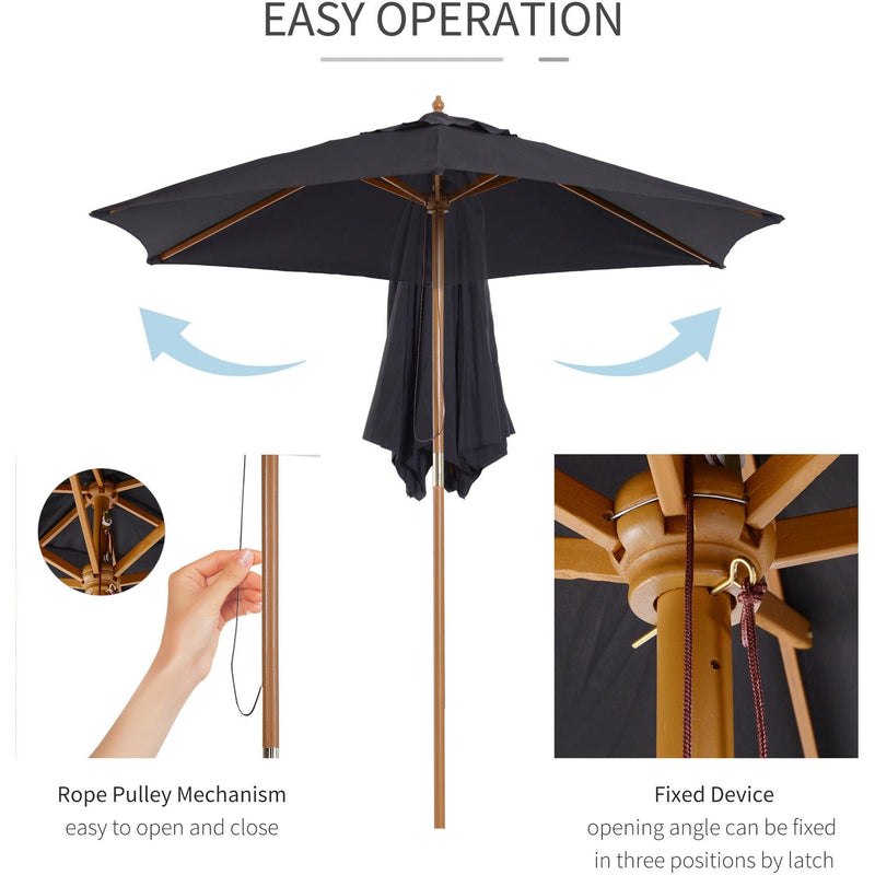2.5m Wooden Garden Parasol