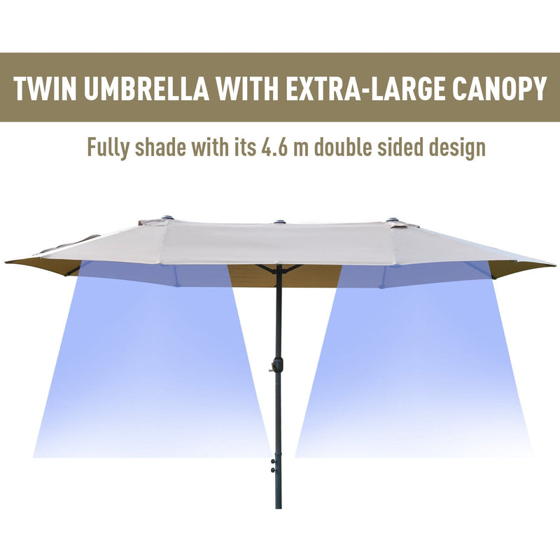 4.6m Double Sided Parasol With Crank Handle, Cross Base